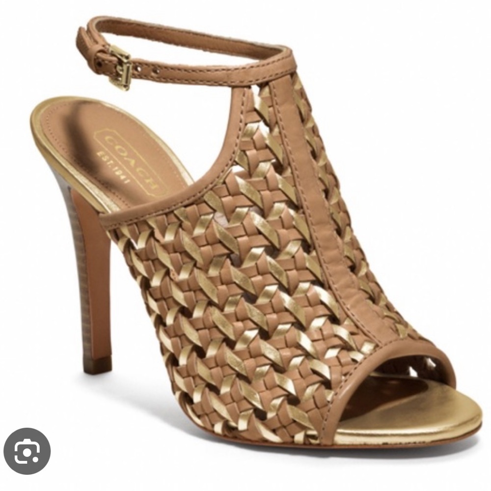 Coach Leela peep-toe leather sandal tan/gold - size 8.5